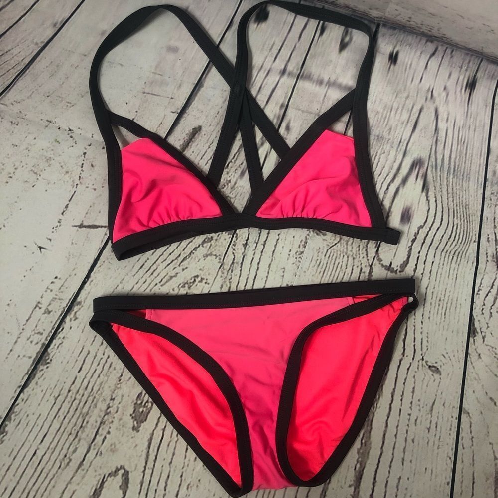 Xhilaration Two Piece Strappy Bikini Swim Bathing Suit Pink S